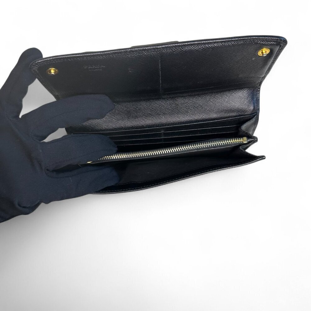 Prada Women's Long Saffiano Black Leather Bifold Ribbon Wallet - Picture 13 of 16